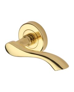 Polished Brass Algarve Door Handle on Round Rose