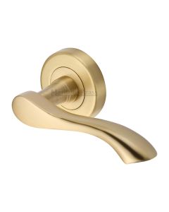 Satin Brass Algarve Door Handle on Round Rose