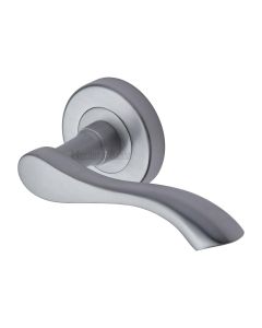 Satin Chrome Algarve Door Handle on Round Rose