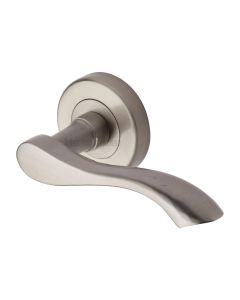 Satin Nickel Algarve Door Handle on Round Rose