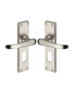 Heritage Brass Satin Nickel Windsor Door Handle on Plate - Oval Profile