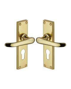 Heritage Brass Polished Brass Windsor Door Handle on Plate - Euro Profile