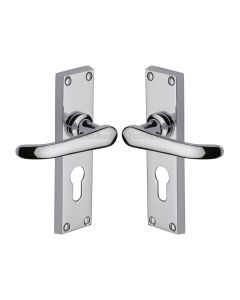 Heritage Brass Polished Chrome Windsor Door Handle on Plate - Euro Profile