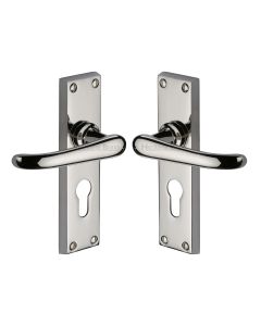 Heritage Brass Polished Nickel Finish Windsor Door Handle on Plate - Euro Profile