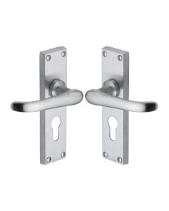 Heritage Brass Satin Chrome Windsor Door Handle on Plate - Euro Profile