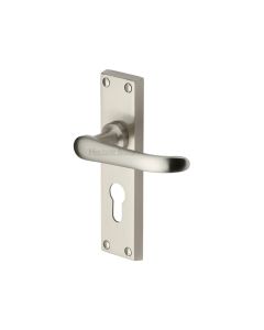Heritage Brass Satin Nickel Windsor Door Handle on Plate - Euro Profile