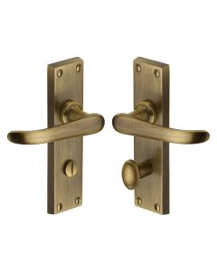 Heritage Brass Antique Brass Windsor Door Handle on Plate - Bathroom Set