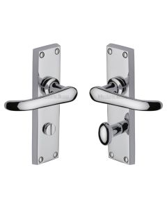 Heritage Brass Polished Chrome Windsor Door Handle on Plate - Bathroom Set
