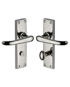 Heritage Brass Polished Nickel Finish Windsor Door Handle on Plate - Bathroom Set