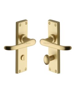 Heritage Brass Satin Brass Windsor Door Handle on Plate - Bathroom Set