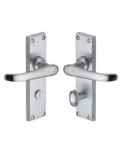 Heritage Brass Satin Chrome Windsor Door Handle on Plate - Bathroom Set