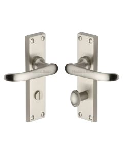 Heritage Brass Satin Nickel Windsor Door Handle on Plate - Bathroom Set