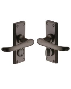 Heritage Brass Matt Bronze Windsor Short Door Handle on Plate - Bathroom Set