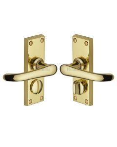 Heritage Brass Polished Brass Windsor Short Door Handle on Plate - Bathroom Set
