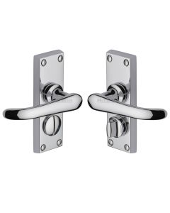 Heritage Brass Polished Chrome Windsor Short Door Handle on Plate - Bathroom Set