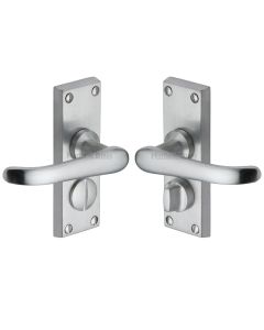 Heritage Brass Satin Chrome Windsor Short Door Handle on Plate - Bathroom Set