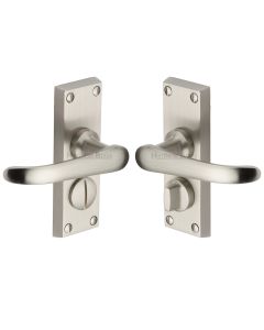 Heritage Brass Satin Nickel Windsor Short Door Handle on Plate - Bathroom Set