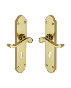 Heritage Brass Polished Brass Savoy Long Door Handle on Plate - Lever Lock