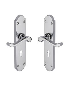 Heritage Brass Polished Chrome Savoy Long Door Handle on Plate - Lever Lock
