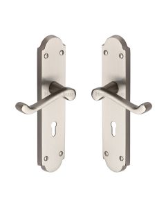 Heritage Brass Satin Chrome Savoy Long Door Handle on Plate - Lever Lock