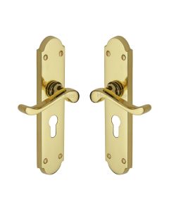 Heritage Brass Polished Brass Savoy Long Door Handle on Plate - Euro Profile