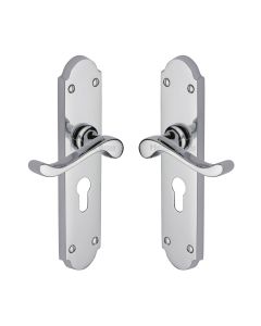 Heritage Brass Polished Chrome Savoy Long Door Handle on Plate - Euro Profile