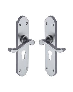Heritage Brass Satin Chrome Savoy Long Door Handle on Plate - Euro Profile