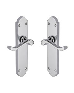 Heritage Brass Polished Chrome Savoy Long Door Handle on Plate - Lever Latch