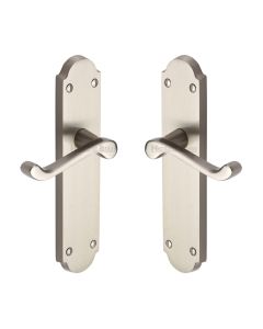 Heritage Brass Satin Chrome Savoy Long Door Handle on Plate - Lever Latch