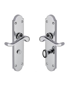 Heritage Brass Polished Chrome Savoy Long Door Handle on Plate - Bathroom Set