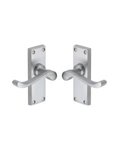 Heritage Brass Satin Chrome Bedford Short Door Handle on Plate - Lever Latch
