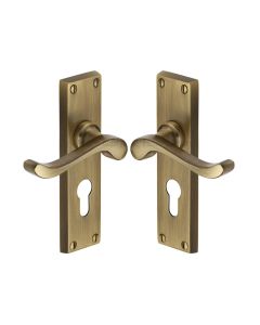 Heritage Brass Antique Brass Bedford Door Handle on Plate - Euro Profile