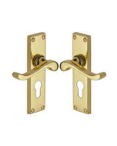 Heritage Brass Polished Brass Bedford Door Handle on Plate - Euro Profile
