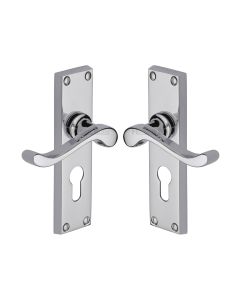 Heritage Brass Polished Chrome Bedford Door Handle on Plate - Euro Profile