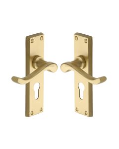 Heritage Brass Satin Brass Bedford Door Handle on Plate - Euro Profile