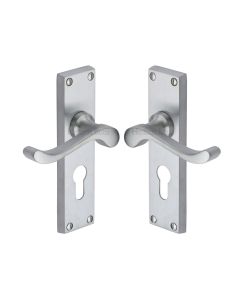 Heritage Brass Satin Chrome Bedford Door Handle on Plate - Euro Profile