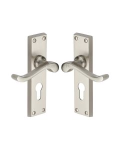 Heritage Brass Satin Nickel Bedford Door Handle on Plate - Euro Profile