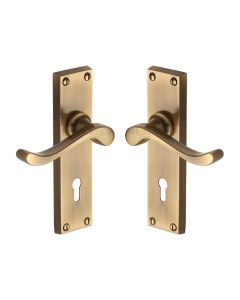 Heritage Brass Antique Brass Bedford Door Handle on Plate - Lever Lock
