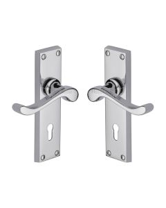 Heritage Brass Polished Chrome Bedford Door Handle on Plate - Lever Lock