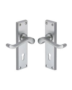 Heritage Brass Satin Chrome Bedford Door Handle on Plate - Lever Lock