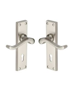 Heritage Brass Satin Nickel Bedford Door Handle on Plate - Lever Lock