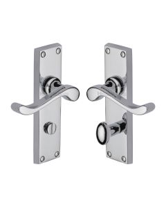Heritage Brass Polished Chrome Bedford Door Handle on Plate - Bathroom Set