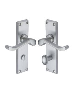 Heritage Brass Satin Chrome Bedford Door Handle on Plate - Bathroom Set