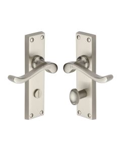 Heritage Brass Satin Nickel Bedford Door Handle on Plate - Bathroom Set
