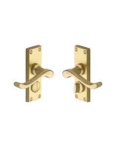 Heritage Brass Satin Brass Bedford Short Door Handle on Plate - Bathroom Set