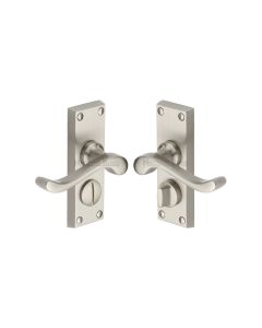 Heritage Brass Satin Nickel Bedford Short Door Handle on Plate - Bathroom Set