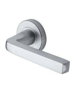 Satin Chrome Alessa Door Handle on Round Rose