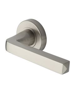 Satin Nickel Alessa Door Handle on Round Rose