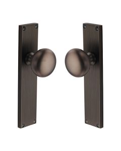 Heritage Brass Matt Bronze Victoria Door Knob on Reeded Plate - Latch Set