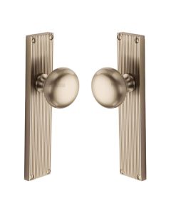 Heritage Brass Satin Nickel Victoria Door Knob on Reeded Plate - Latch Set